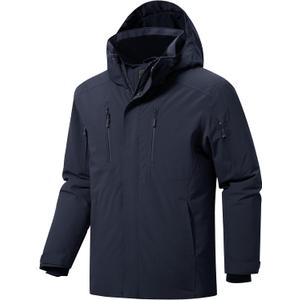 FREE SOLDIER Men's Waterproof Ski Snow Jacket Warm Winter Coat Snowboarding Raincoat Hooded Fully Taped Seams (Large, Midnight Navy)