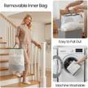 efluky Slim Laundry Basket with Lid, Narrow Laundry Hamper with Removable Bag, Skinny Dirty Clothes Basket with Bamboo Handles for Bathroom, Bedroom & Laundry Room, 75L Grey