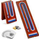 Foldable Cribbage Board Game Set, Portable Travel Cribbage Board with Storage Area, 9 Metal Pegs, 1 Playing Card and Instruction. Classic Cribbage Game for Family (Vintage Color).