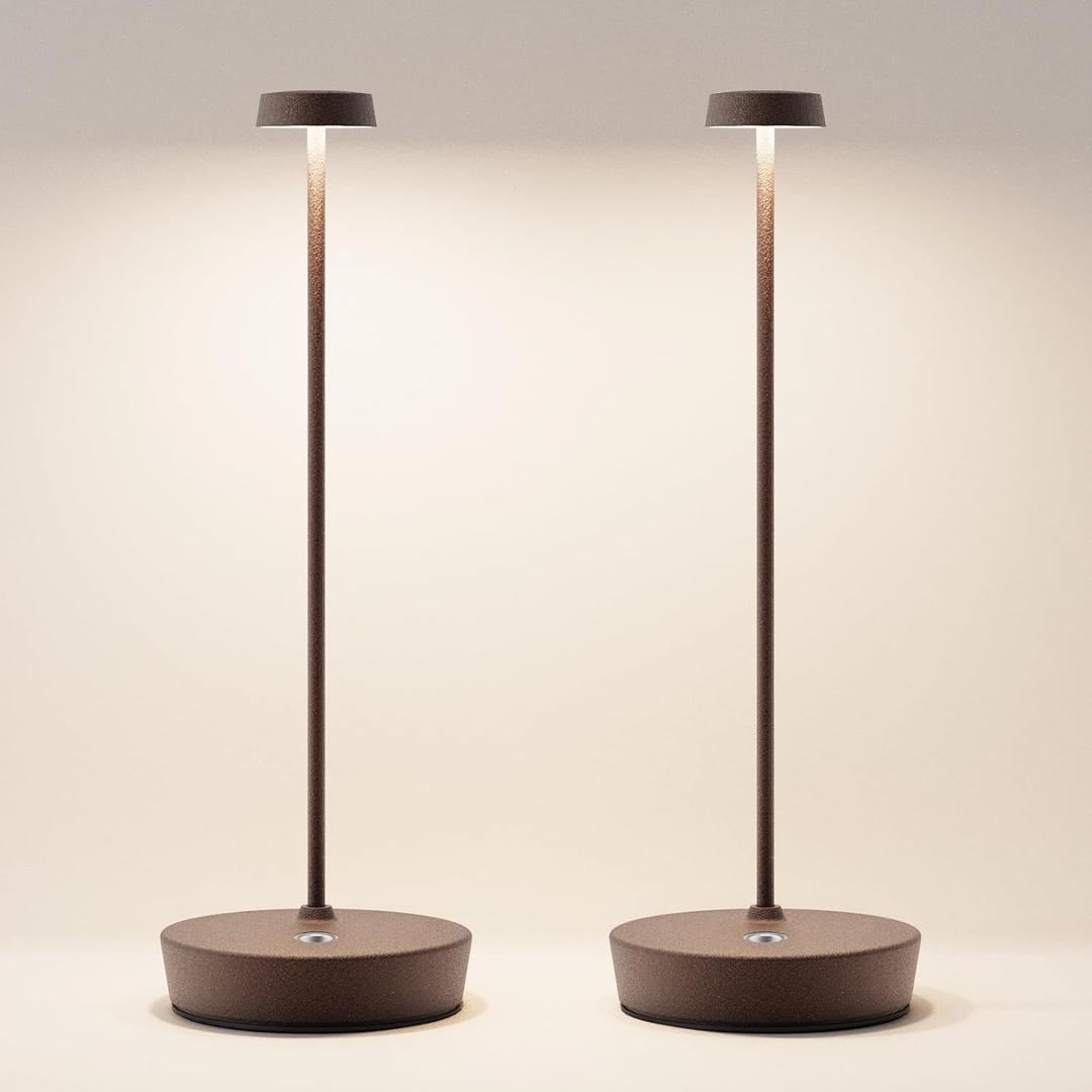 2Pack Cordless LED Table LampRechargeable Battery Desk Lamps, 3 Color Stepless Dimmable Metal Battery Table Lamps, Portable Waterproof Table Light for Indoor/Outdoor/Restaurant