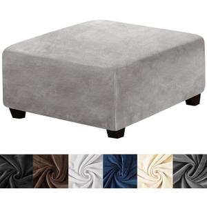 HFCNMY Ottoman Cover Square,Stretch Velvet Square Ottoman Cover Thick Ottoman Slipcover Washable Storage Ottoman Cover Foot Stool Cover with Elastic Bottom for Living Room Light Gray X-Large