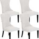 Wingback Chair Cover Jacquard Wingback Dining Chair Covers Stretch Washable Wingback Chair Slipcovers Protector for Dining Room Banquet Home Decor Set of 4 Ivory