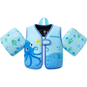 Gogokids Toddler Swim Vest Pool Floats for Kids 30-40-50-60-70 lbs, Kids Swimming Jacket[Stable Buoyancy & Comfort Wear] Puddle Float Jumper Swim Arm Floaties Bands Water Wings for Boys Girls Swimmies (Fit 2-3 Years, 33-42 Pounds, Blue Octopus)