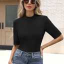 ANRABESS Womens Tops Mock Neck Half Sleeve Shirts Ribbed Knit Slim Fit Basic Tee 2026 Summer Fall Dressy Casual T-Shirts (M)