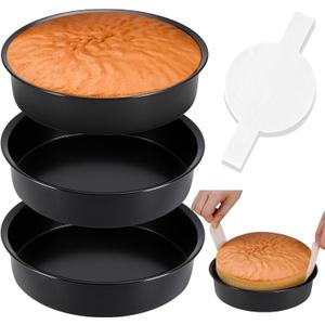 8 Inch Cake Pan, Premium Round Cake Pans Set of 3, Durable Circle Cake Pan with 100 Pieces Parchment Paper, Non-Toxic & Healthy Deep Cake Baking Pans Tins for Birthday Christmas, Dishwasher Safe