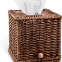 Rattan Tissue Box Cover Square Natural Woven Decorative Rectangle Tissue Box Holder Bathroom Napkins Roll Paper Face Towels Organizer on Table Rustic Boho Decorative 5.5 X 5.5 X 5.9in