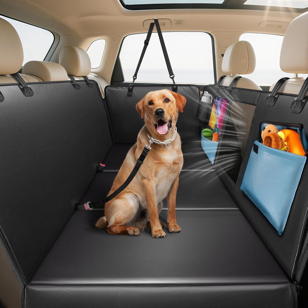 Dog Car Seat Cover for Back Seat 53", Upgraded PU Leather Back Seat Extender with Hard Bottom Holds 400LBS, Waterproof Anti-Scratch, Backseat Cover for Dogs in Car, SUV & Small Truck (Large)