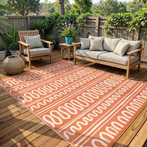 Beeiva Outdoor Rug 8x10, Outdoor Rug Waterproof Reversible, Portable Plastic Outdoor Patio Rug for Deck, Balcony, Backyard, Porch, Camping, Picnic - Orange