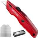 WORKPRO Premium Utility Knife, Retractable All Metal Heavy Duty Box Cutter, Quick Change Blade Razor Knife, with 10 Extra Blades (Red)