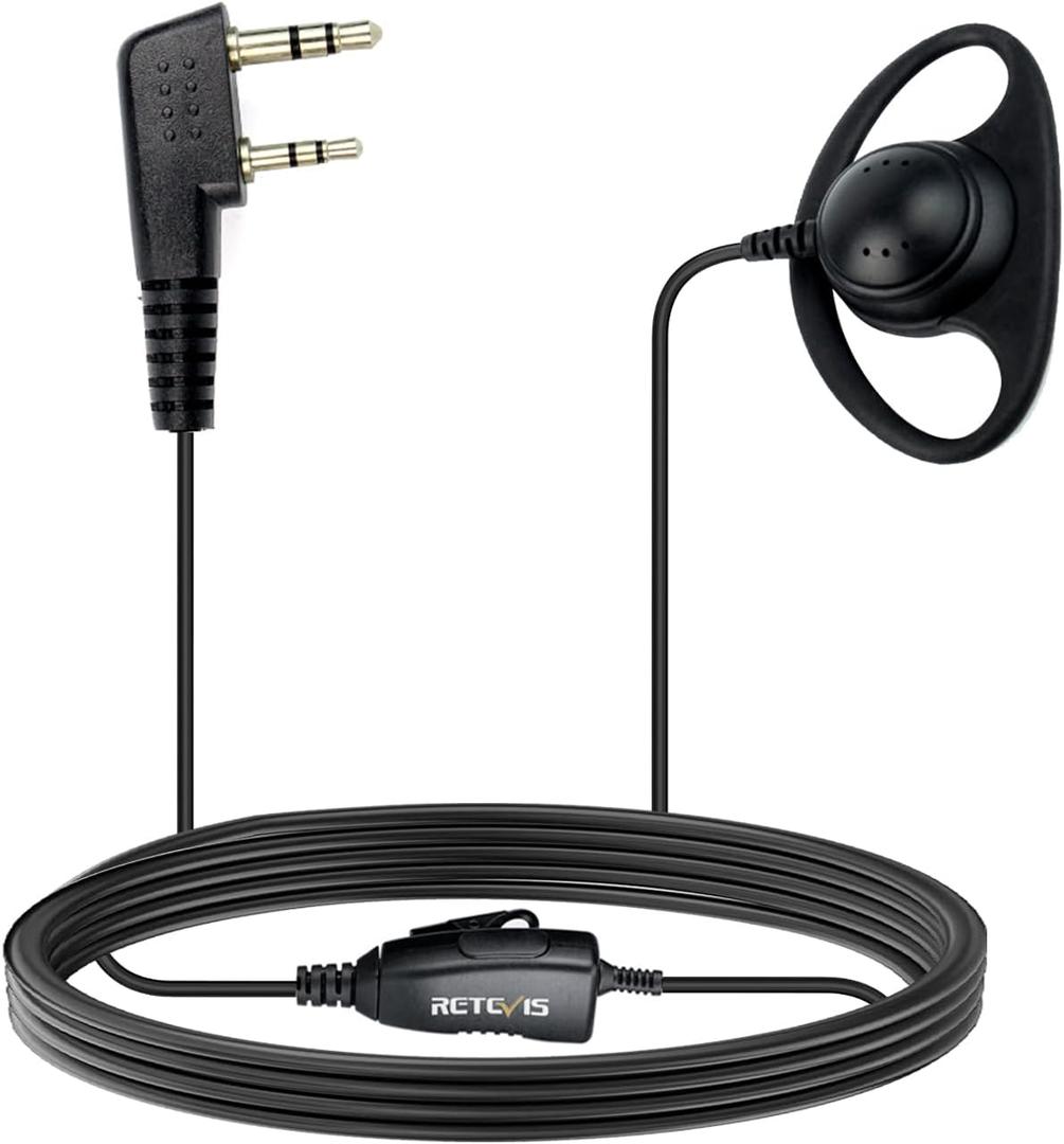 Retevis 2 Way Radio Earpiece with Mic, D-Type Walkie Talkie Earpiece, 2 Pin, for RT22 RT68 RT21 H-777 RT22S, Compatible with Pxton, BAOFENG 888S, Kenwood Walkie Talkies, Two Way Radio Headset(1 Pack)