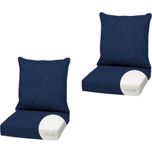 Arden Outdoor Foam Deep Seat Cushion (2-Pack), 22x24, Premium High-Density Foam, Never Flattens, Weather-Proof for Patio Chair Sofa Couch, Sapphire Blue Leala, Certi-Pur Foam