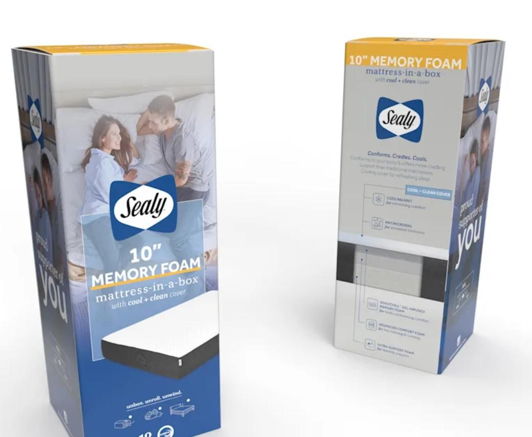 Sealy 10" King Size Memory Foam Mattress In A Box