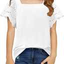 Yoklass Girls Casual Shirts Square Neck Ruffle Sleeve Tops Solid Loose Blouses 8-9 Years