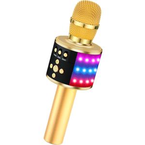BONAOK Karaoke Microphone for Kids & Adults  Bluetooth Microphones Singing Mic with Disco Lights, Echo Effect, Builtin Speaker Portable Karaoke Player for Party Travel Gifts Q78(Gold)