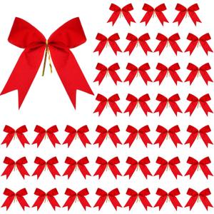 Cindeer 36 Pieces Velvet Bows with Twist Ties 6.3x5.5, Elegant Ribbon Gift Bow for Wrapping Presents, Treat Bags, Wedding Decor, Baby Shower, Bridal Party & DIY Craft Wreath(Red)