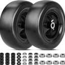 2 PCS 11x4.00-5" Lawn Mower Tires Flat Free,3/4" 5/8" 1/2" Bushing,3.4"-4"-4.5"-5" Centered Hub,Universal Fit Smooth Tread Tire for Zero Turn Lawn Mowers, with Universal Adapter Kit(Blcak Rim)