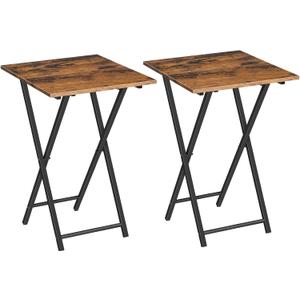 HOOBRO Folding TV Tray Tables, Set of 2 Wooden TV Trays Side Tables, Portable Sofa Snack Table, Industrial End Table for Small Spaces, Easy to Install and Fold, Rustic Brown and Black BF27BZP201