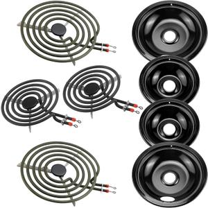 5304430149 5304430150 Porcelain Burner Drip Pan Cooktop Set & MP22YA Electric Range Burner Element Unit Set - Compatible with Frigi-daire Ken-more Tap-pan Electric Range Stove Top by AMI PARTS
