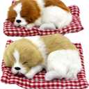 2Pcs Sleeping Dogs on Pad Doll Toy, Cute Mini Puppy on Pad with Woof Sounds Decor Hand Toy Gift for Kids Boys Girls