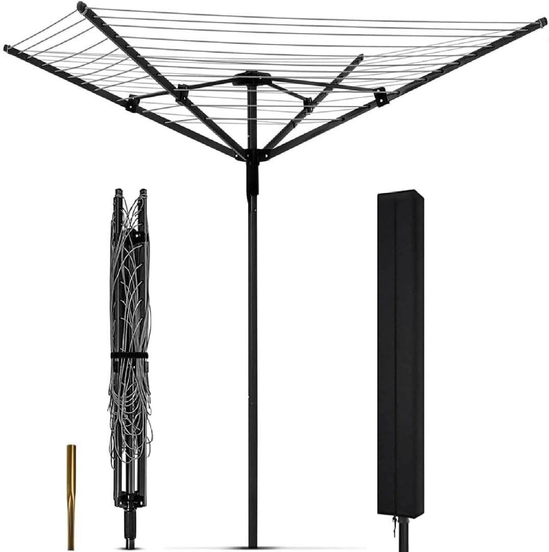 Heavy Duty Outdoor Umbrella Drying Rack, 12 Lines with 165 Feet Drying Space, Steel Frame & Adjustable Height, 4-arm Umbrella Clothesline for Laundry, Collapsible Clothes Drying Rack for Backyard