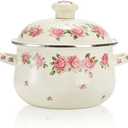 SOUJOY Enamel Stockpot with Lid, 2.8 Quart Retro Cooking Pot, Vintage Floral Stew Bean Simmer Pot with Handle, Kitchen Soup Pot, Safe for Induction Cookers, Gas Stove