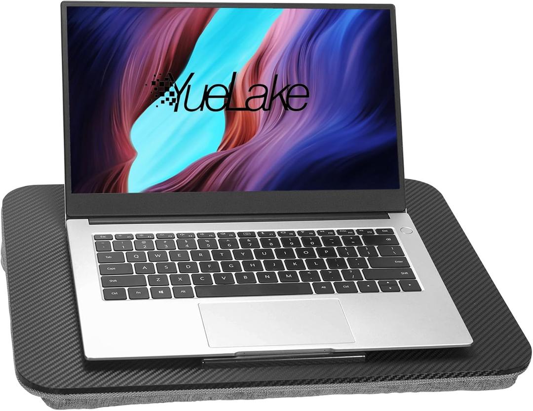 Portable Laptop Desk Fits Up to 16“ Laptops, with Tablet Slot, Builtin Cushion, Great for Home & Office,Lap Desk for Laptop,Lap Desk with Cushion (Black, Medium)