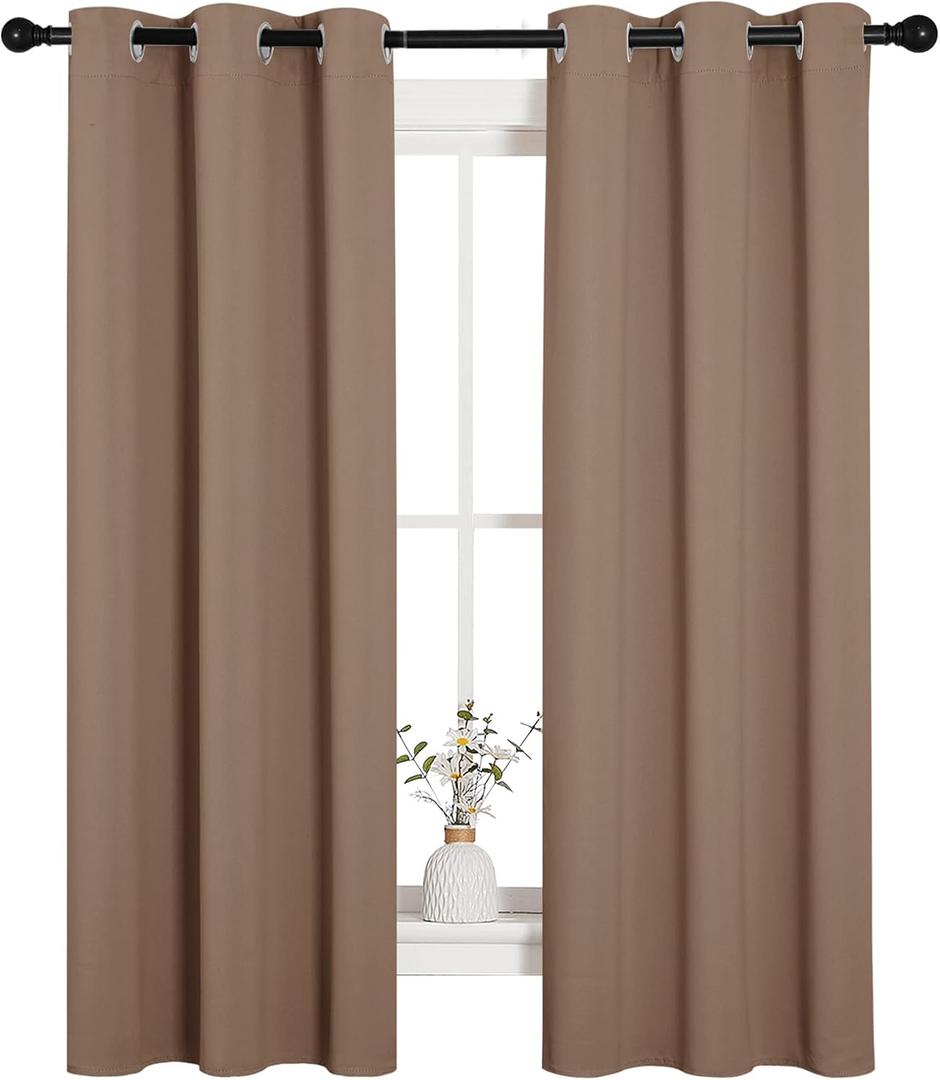 NICETOWN Blackout Window Curtains and Drapes for Kitchen, Window Treatment Thermal Insulated Solid Grommet Blackout Drapery Panels (Set of 2 Panels, 34 by 63 Inch, Cappuccino)