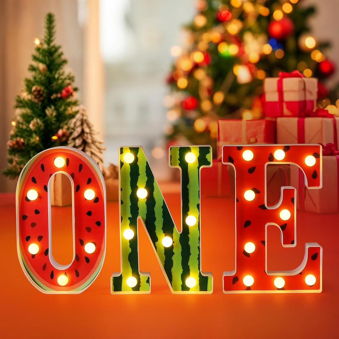 Sweet One In A Melon Birthday Party Decorations,First Birthday Decorations for Girl Watermelon Party,1st Birthday Decorations Girl One Year Old Light Up Sign for Centerpieces Table Backdrop Decor