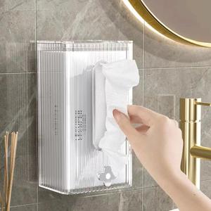 Tissue Box Holder Wall Mounted, Damage-Free Adhesive, Clear Tissue Box Holder for Bathroom, Kitchen, and Living Room, Plastic Decorative Tissue Box Home Decor Transparent