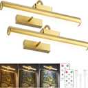 Picture Light Battery Operated, 13in Cordless Art Light for Paintings, Dimmable 5000mAh Recharging Battery Picture Light with Remote Control for Wall, Gallery Dartboard Art Bedroom (Gold-2Pack)