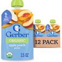 Gerber Stage 2 Baby Food, Organic Apple Peach Puree Pouch, 2 Servings of Fruit, No Added Sweetener, No Artificial Colors or Flavors, 12-Pack By 31 MAR 2026