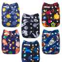 ALVABABY Baby Cloth Diaper 6 Pack with 12 Inserts One Size Cloth Diaper Covers Adjustable Washable Reusable for Baby Girls and Boys (Planet 50)