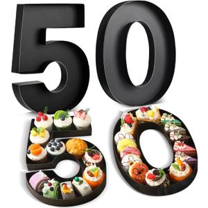 2 Pcs 13.6" Fillable Cardboard Number, Paper Mache Numbers for Birthday Decoration Charcuterie Party Anniversary Fillable Paper Chocolate Candy Gift Box(Black,50)