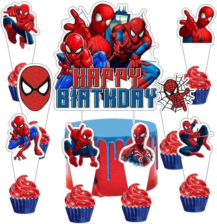 25pcs Spider Cake Decorations with 1pcs Cake Topper, 24pcs Cupcake Toppers for Spider Birthday Party Supplies