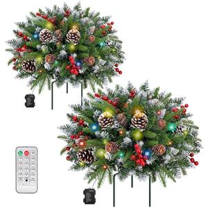 Set of 2 Christmas Planter/Urn Fillers Outdoor Front Porch, Artificial Prelit Christmas Tree with Remote, Holiday Pot Fillers with Timer, Multi-Color Lights, Outdoor Christmas Decorations Yard