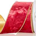2 1/2 Inch Red Velvet Wired Ribbon  Double-Sided Gold Metallic and Red Velvet Craft Fabric Ribbon, Perfect for Christmas Bows, Gift Wrapping, Home Dcor, 10 Yards/Roll
