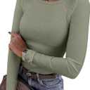 Women Long Sleeve Crewneck Rib Knit Slim Fit Shirts Basic Tee Tops 2024 Casual T-Shirt Going Out Workout Outfits (Small)