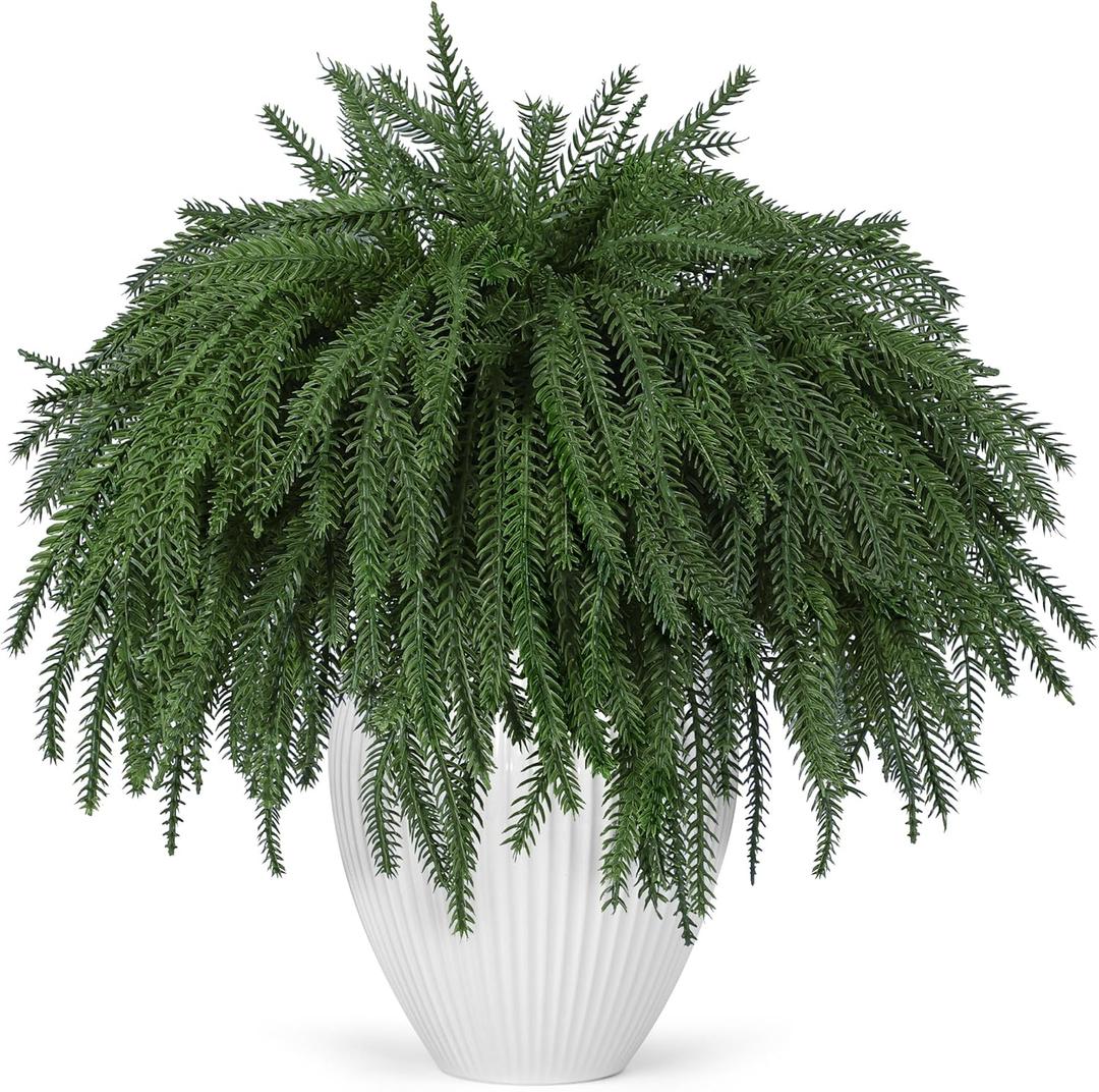 Der Rose 12Pcs Christmas Norfolk Pine Stems, 18 Inch Artificial Pine Branches Faux Cedar Stems Greenery Picks for Xmas DIY Crafts Wreath Garland Home Outdoor Christmas Decorations Indoor