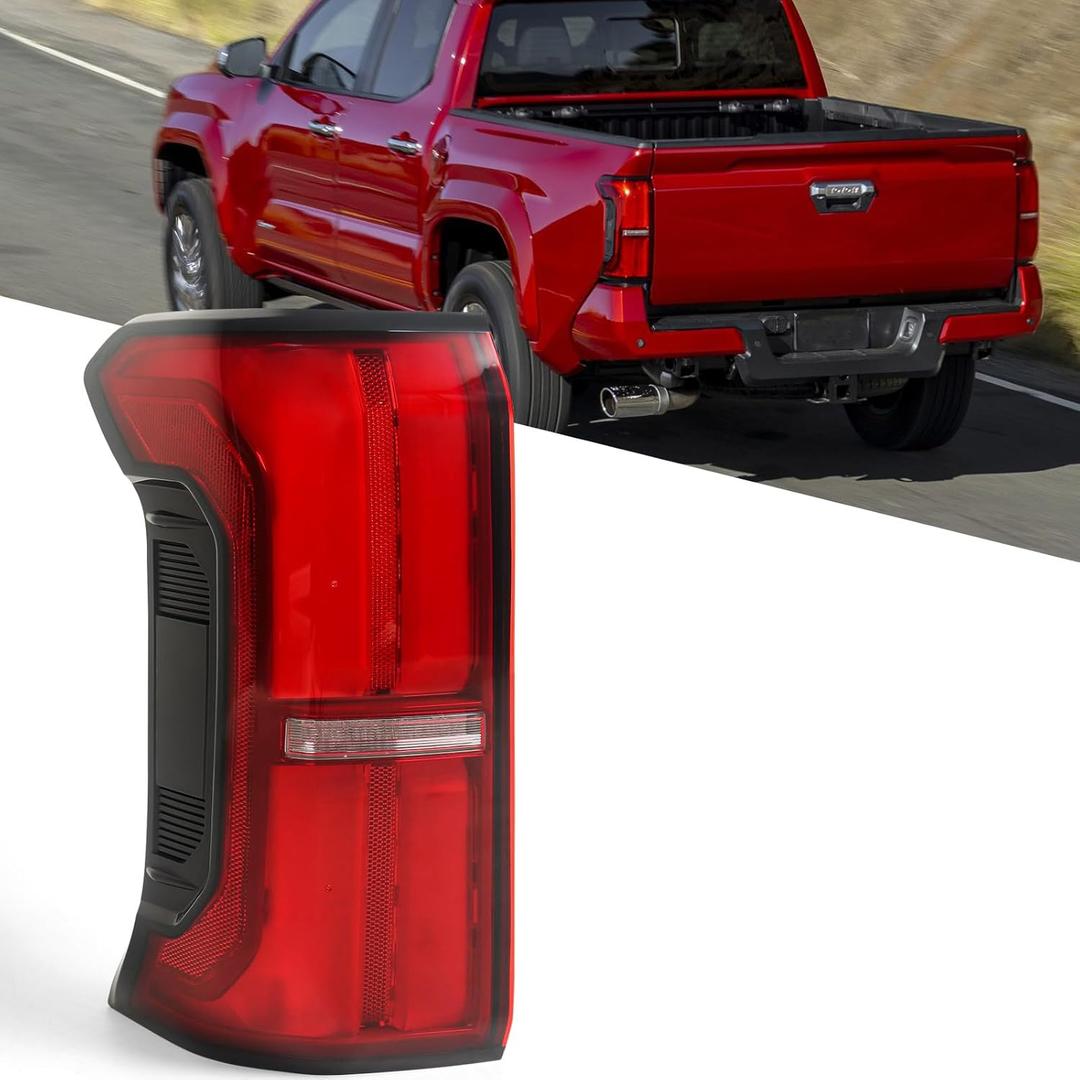 Huray Left Full LED Tail Light Assembly for Toyota Tacoma 2024 2025, LH Taillight w/o Tailgate Switch Rear Brake Lamp w/o Side Marker Light Replacement for 81560-AK040 Driver Side (Smoked)