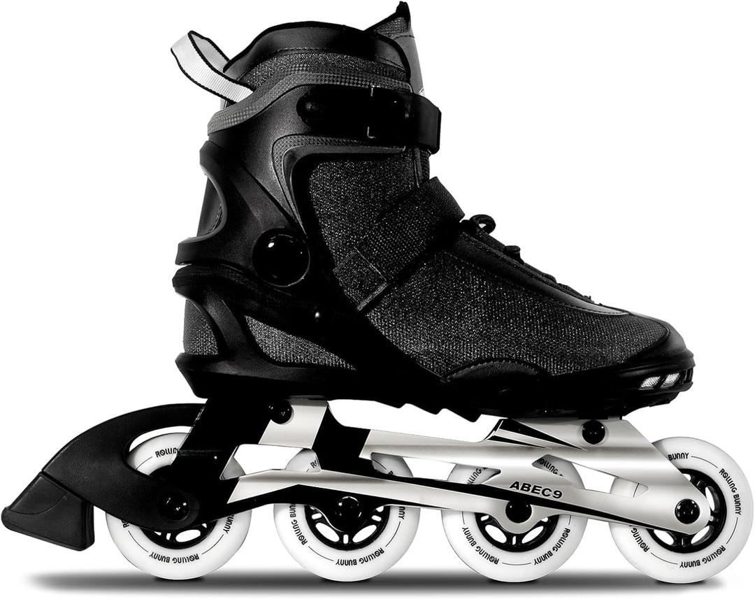 Inline Skates PRO for Adult Women - ABEC-9 Bearing with Breathable Lining for Male Female, Optional Brake, Black, USW8