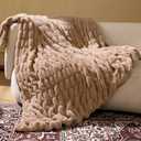 Faux Fur Blanket, Throw Blanket for Couch, Fluffy Blanket with Stretch Ruched Design, Ultra Soft Giftable Home Decor, 50x60 inches, Light Brown