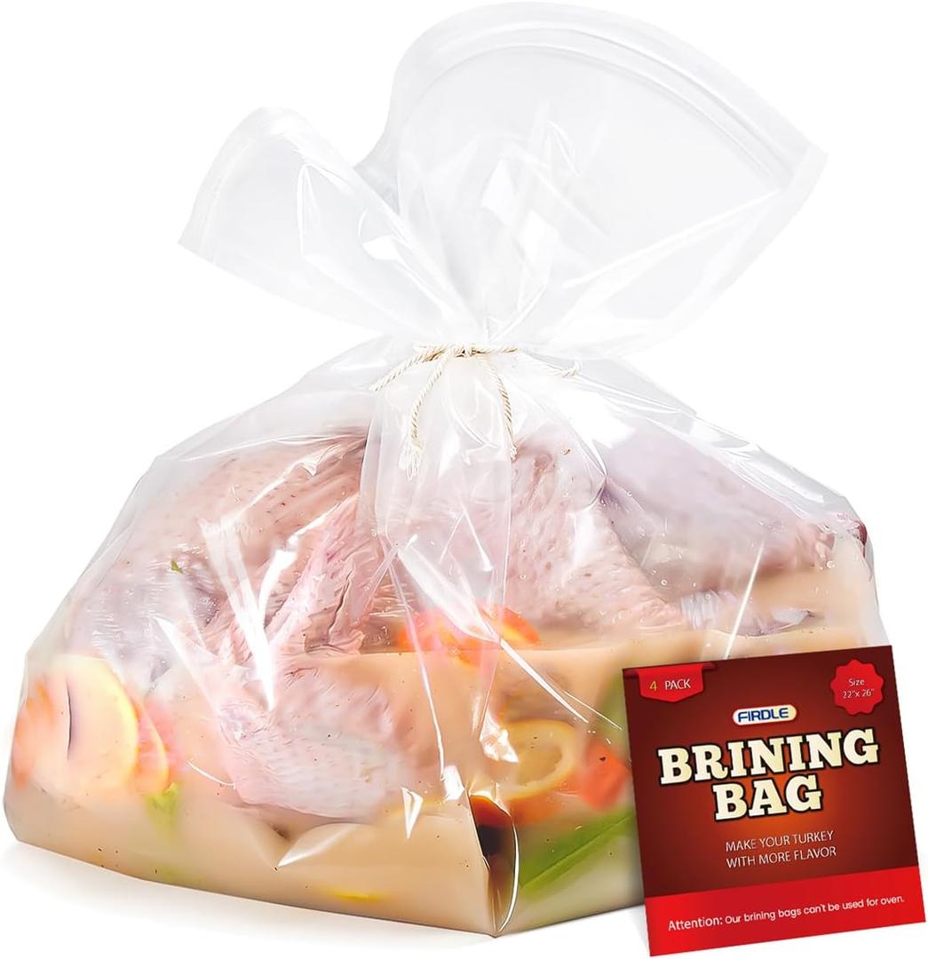 Brining Bags for Turkey, 26"22", 4 Pack, Double Zipper Seal Thickened Brine Bags, No BPA Material, with 2 Cotton Strings for Marinating, Holds up to 35lbs
