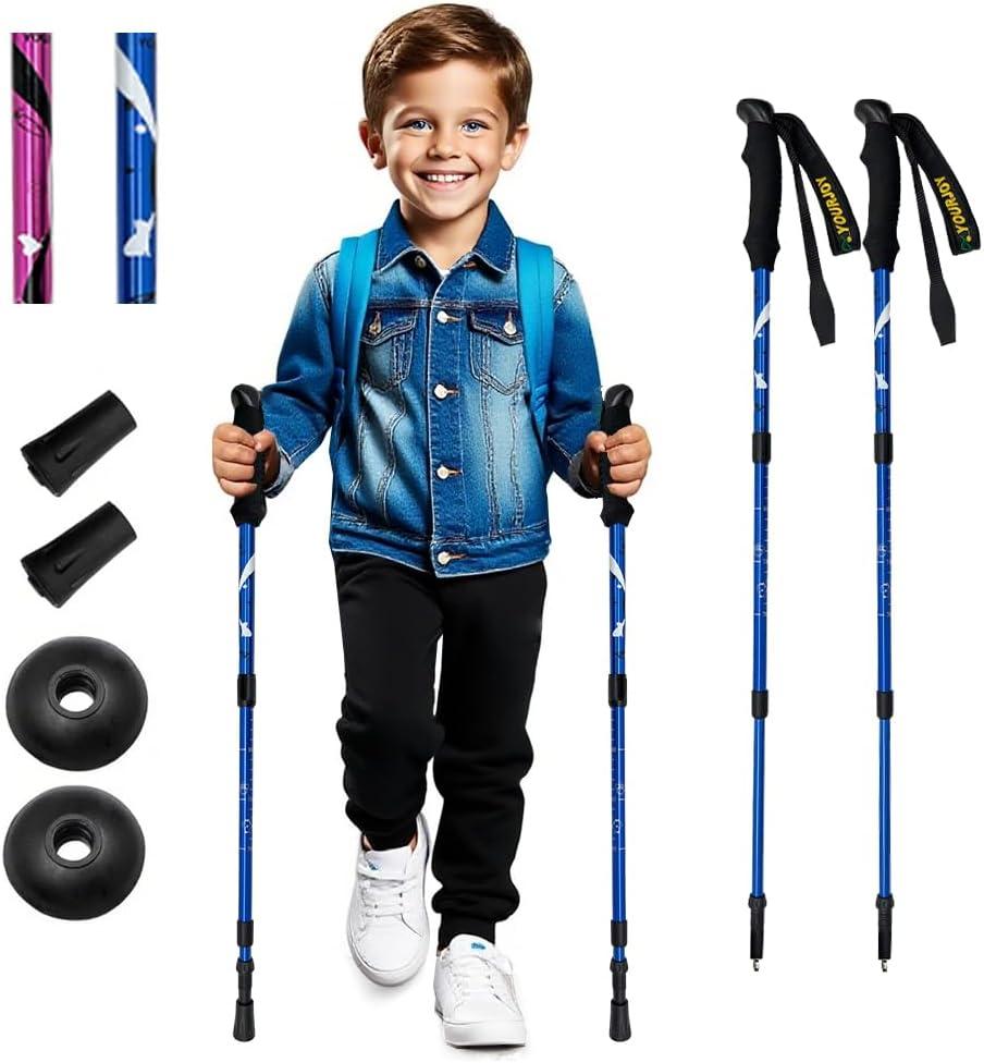Yourjoy Hiking Trekking Poles, 2 Pack Anti Shock, Adjustable, Collapsible Hiking Poles for Trekking or Walking, Lightweight Aluminum Sticks for Children (Child-Blue)