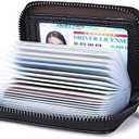 Genuine Leather Credit Card Holder Wallet RFID Blocking Secure Card Case ID Case Organizer Zipper Wallet (A-Classic Black)