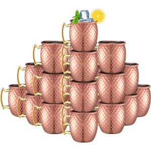 Yaomiao 24 Pieces Mini Moscow Mule Mugs 2 oz Cocktail Copper Cup Stainless Steel Mule Shot Glasses Copper Plating Cups for Wine Coffee Drinks (Hammered)