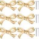 6pcs Bow Shape Cabinets Knobs, Brass Bow Furniture Door Pulls Vintage Gold Drawer Knobs Decorative Bow Dresser Handle Gold Bow Hardware for Dresser Home Kitchen Cupboard Drawer Wardrobe Pulls