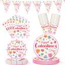 Qinyoung 25 Set Galentines Day Party Decoration Conversation Candy Heart Tableware Set Conversation Heart Disposable Paper Plates Napkins and Cups Happy Galentines Banner for Valentines Party Supplies