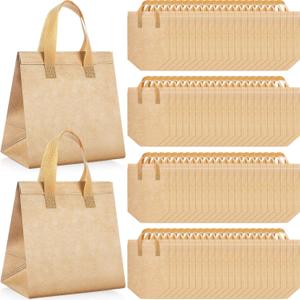 Kacctyen 100 Pcs Insulated Take Out Bags Bulk 9.5 x 6 x 9.5 in Thermal Insulation Food Bag for Coffee, Milk Tea, Hot Cold Food, Delivery Cooler Bag for Catering Restaurant Grocery Picnic (Kraft Color)