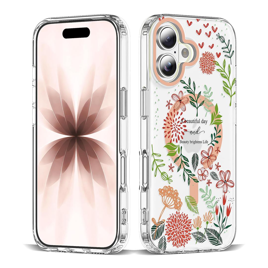 XIQI Compatible with iPhone 17 Case 6.3" for Women Girls Cute Translucent Magnetic Phone Case with Floral Pattern [Never Fade Flower Design][Compatible with Mag-Safe],Dahlia