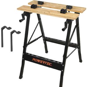 POWERTEC Portable Workbench & 2PK 8 inch Workbench Holdfast, Folding Work Table with Bench Dog Hole Clamp for Woodworking